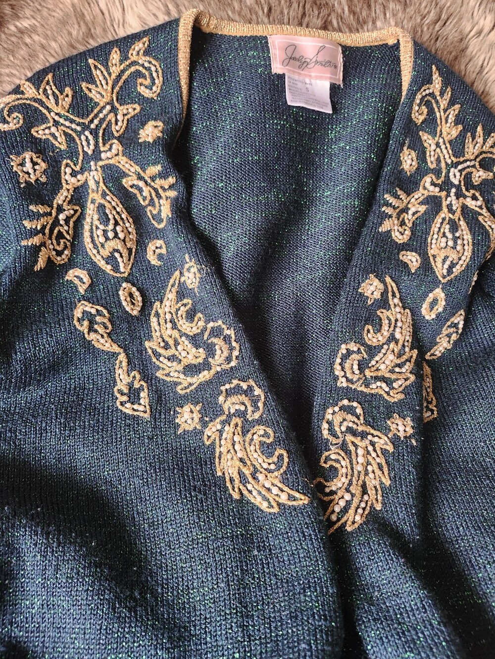 Vintage Jaclyn Smith Green Embroidered Sweater- Size Small - Picture 2 of 4